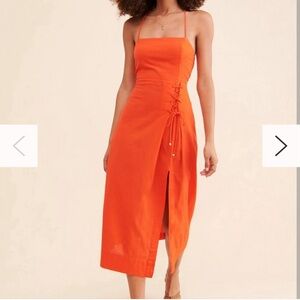 Free People Francesca Midi dress orange lace up spaghetti straps linen small